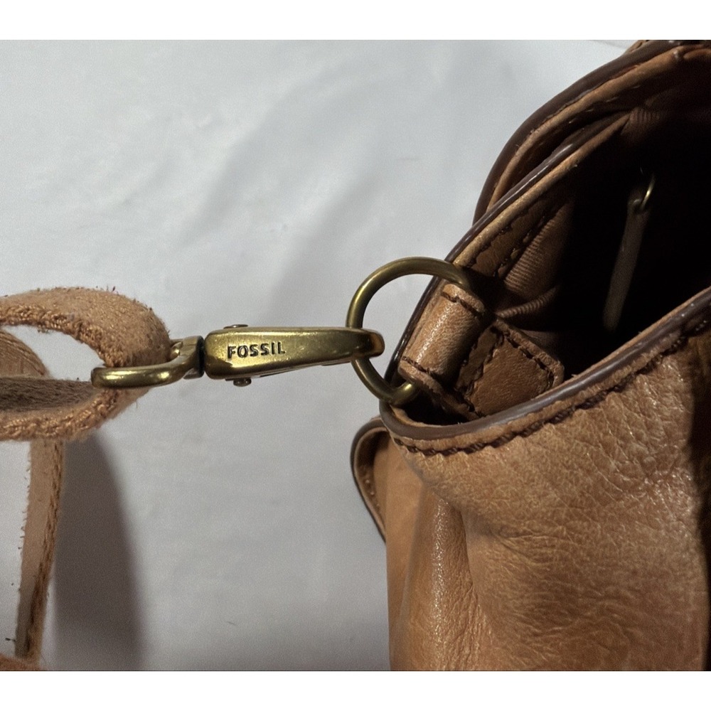 Fossil Tessa Brown Pebbled Leather Crossbody Satchel Purse Medium Bag - Picture 4 of 11